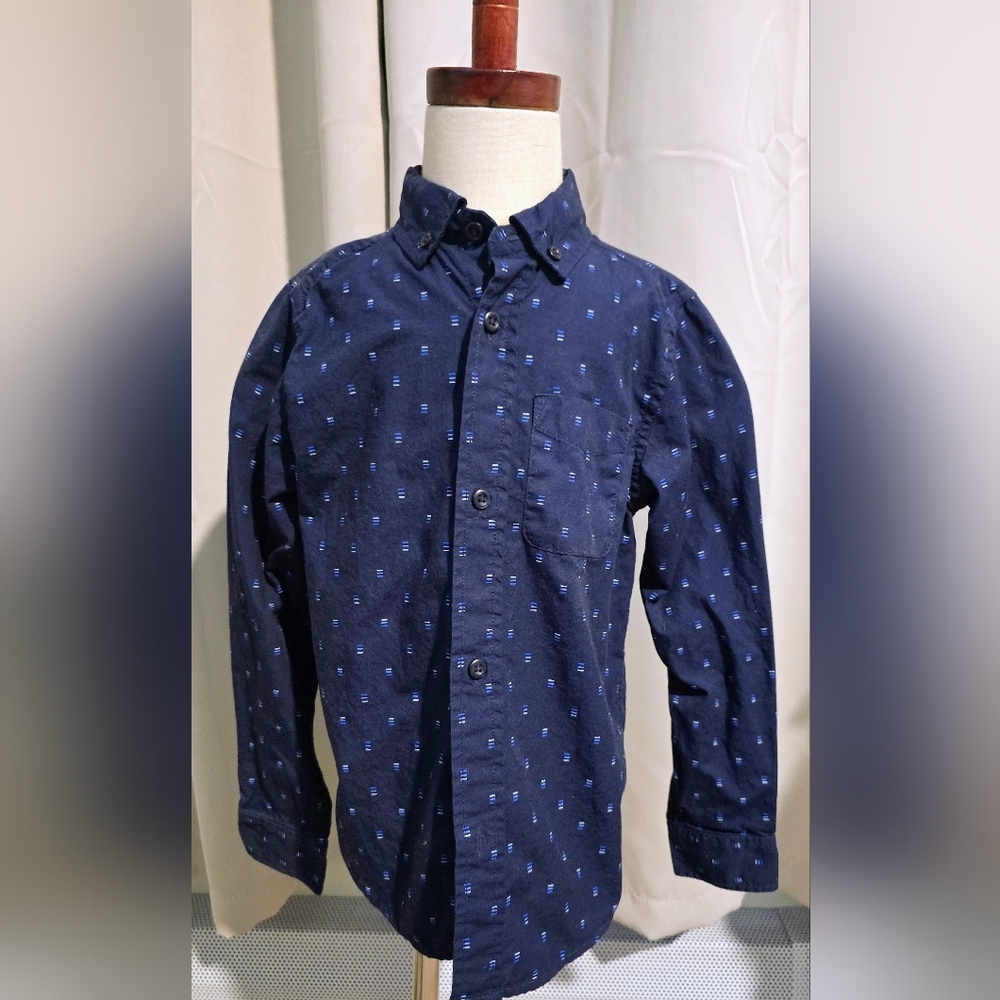 Children's Place Kid's Dark Blue Patterned Button Down Shirt